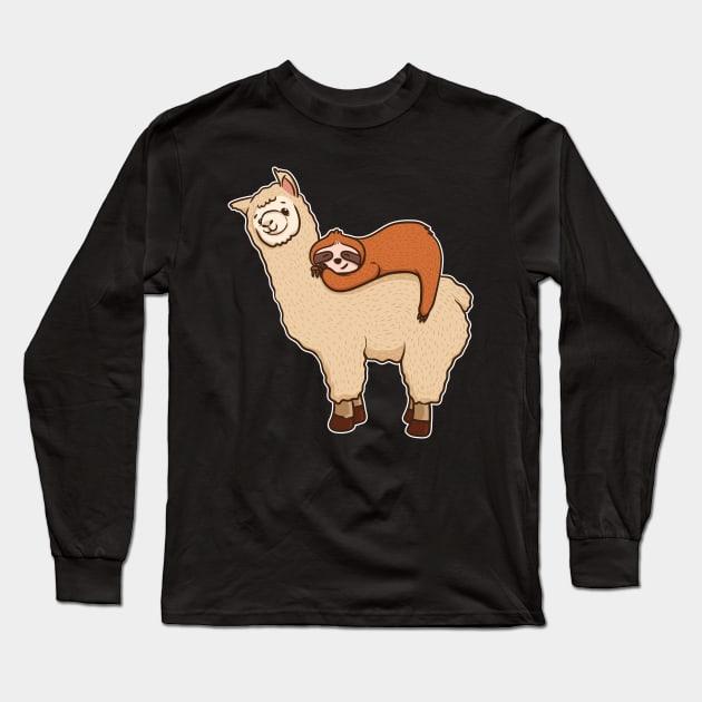 Cute & Funny Sloth Sleeping on Llama Friend Long Sleeve T-Shirt by theperfectpresents